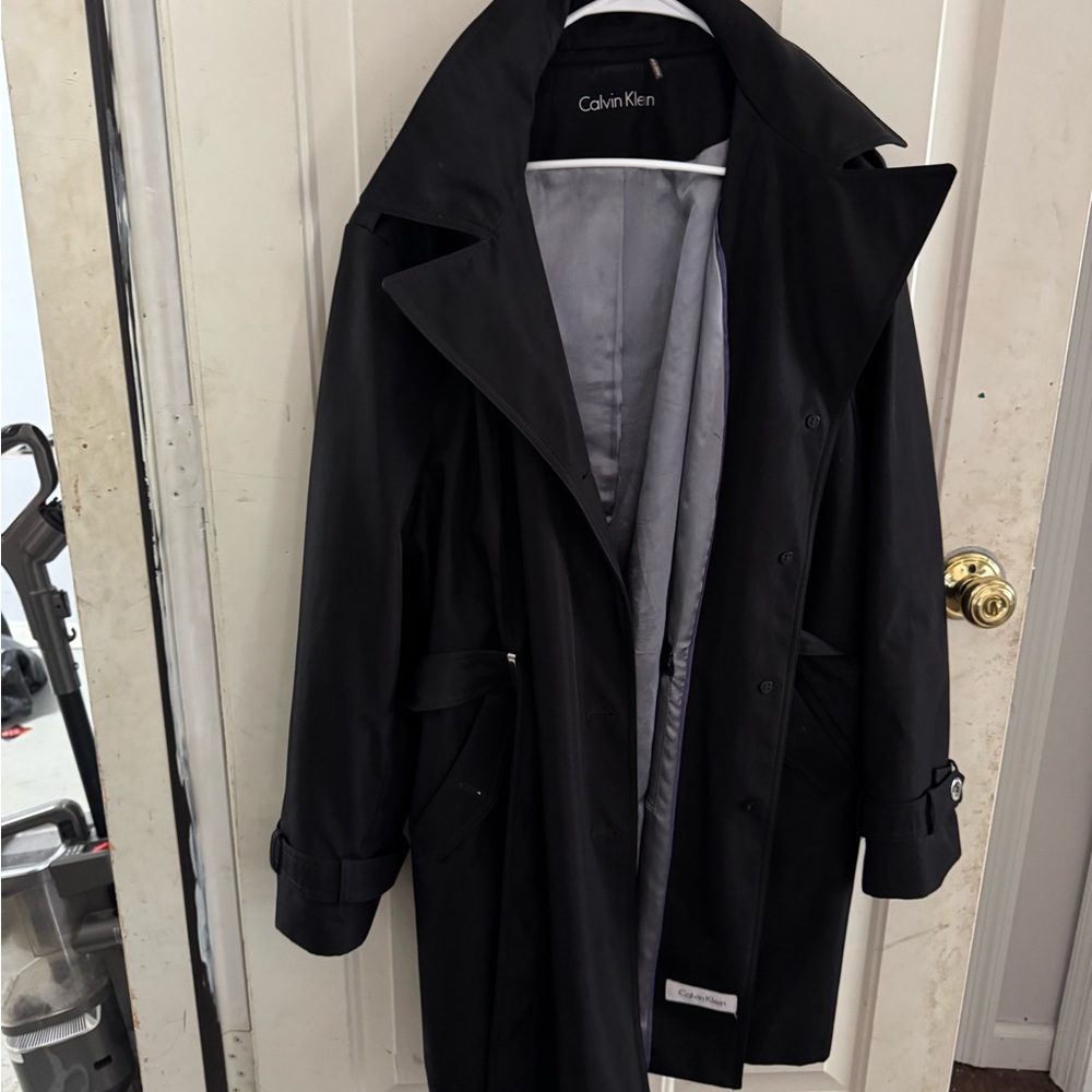 Calvin Klein Black Trench Coat with Notched Lapel